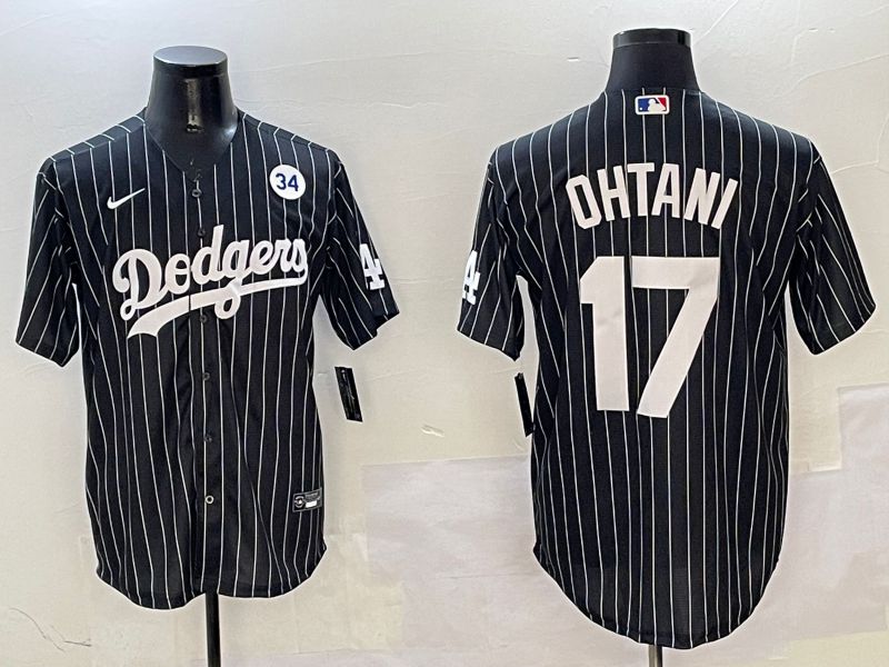 Men Los Angeles Dodgers #17 Ohtani Black Stripe Jointly Name 2025 Nike MLB Jersey style 6